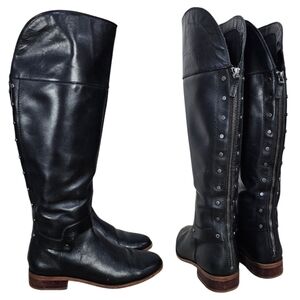 Franco Sarto Leather Roxie Studded Riding Boots Black Sz 7 Equestrian Steampunk